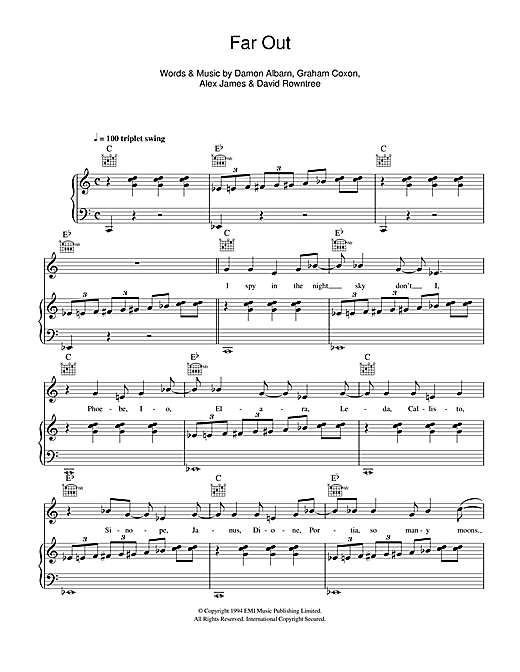 Blur Far Out sheet music notes and chords. Download Printable PDF.