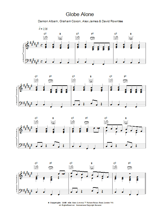 Blur Globe Alone sheet music notes and chords. Download Printable PDF.