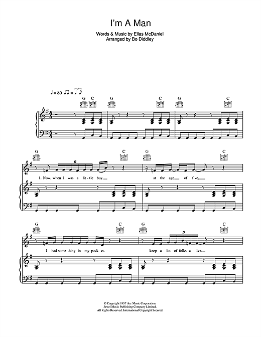Bo Diddley I'm A Man sheet music notes and chords. Download Printable PDF.