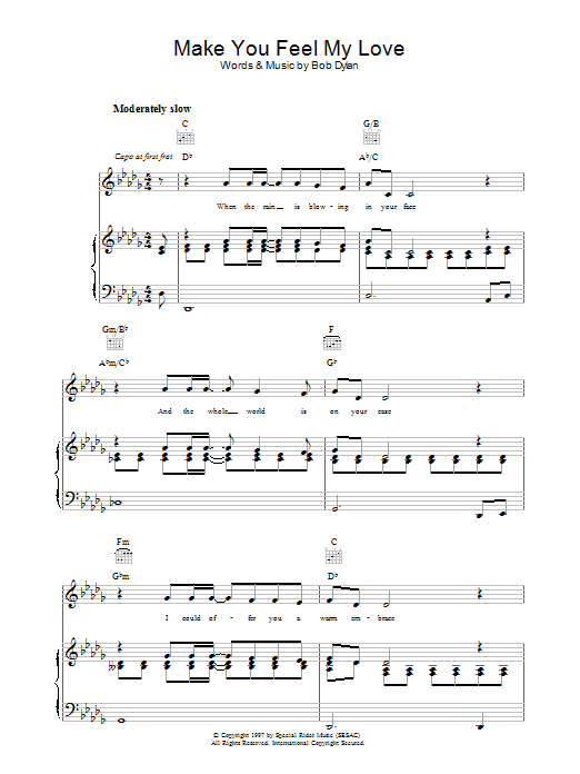 Bob Dylan Make You Feel My Love sheet music notes and chords. Download Printable PDF.