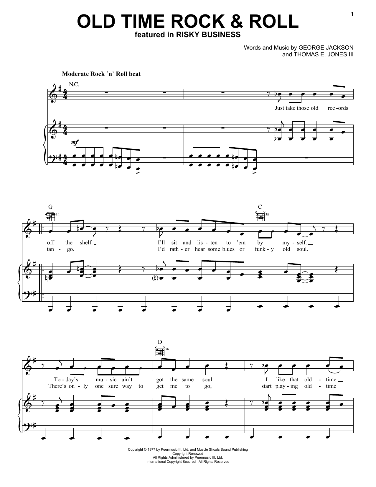 Bob Seger Old Time Rock & Roll sheet music notes and chords. Download Printable PDF.