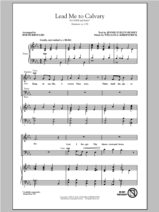 William J. Kirkpatrick Lead Me To Calvary (arr. Bob Burroughs) sheet music notes and chords arranged for SATB Choir