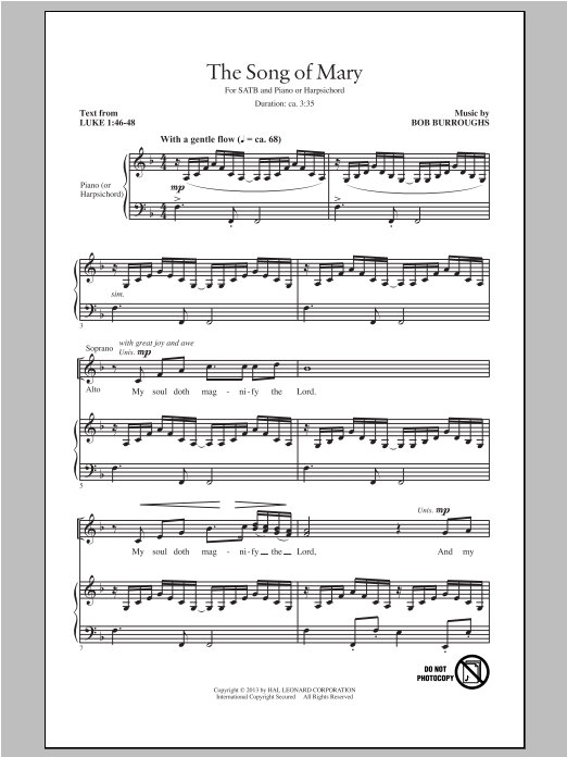 Bob Burroughs Song Of Mary sheet music notes and chords. Download Printable PDF.