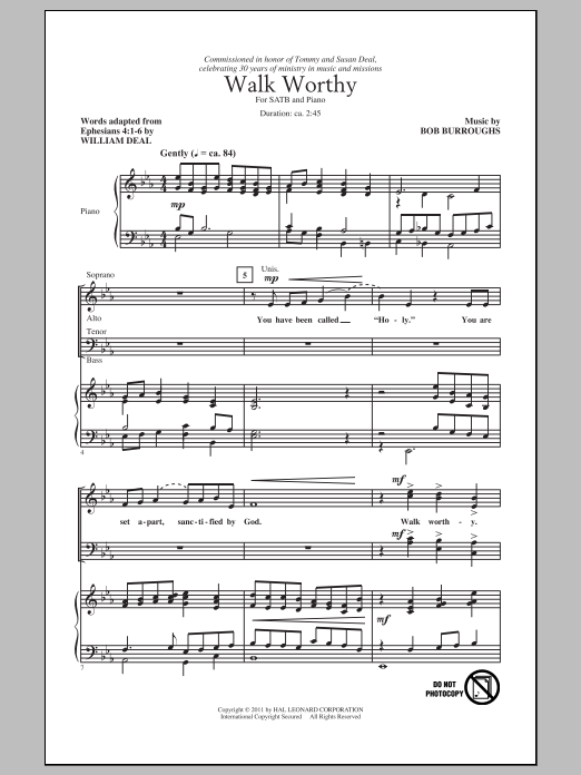 William J. Kirkpatrick Walk Worthy (arr. Bob Burroughs) sheet music notes and chords. Download Printable PDF.