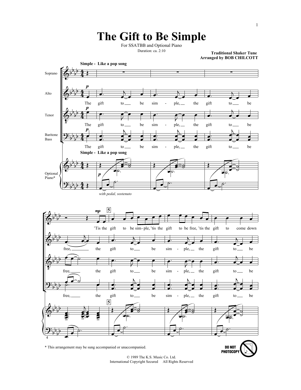 Download bob chilcott the gift to be simple sheet music for satb