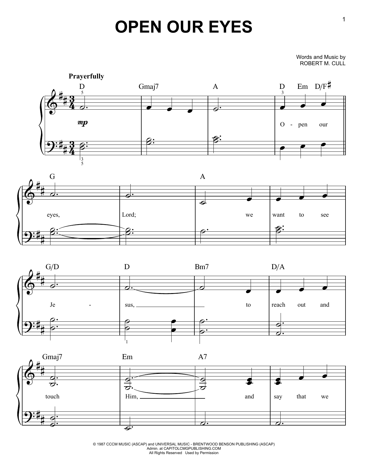 Bob Cull Open Our Eyes sheet music notes and chords. Download Printable PDF.