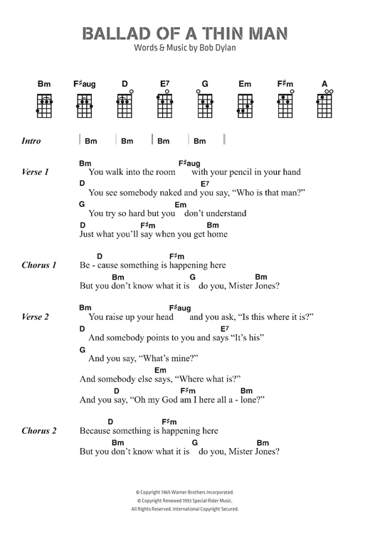 Bob Dylan Ballad Of A Thin Man Sheet Music Notes Chords Download Printable Guitar Chords Lyrics Sku 123227