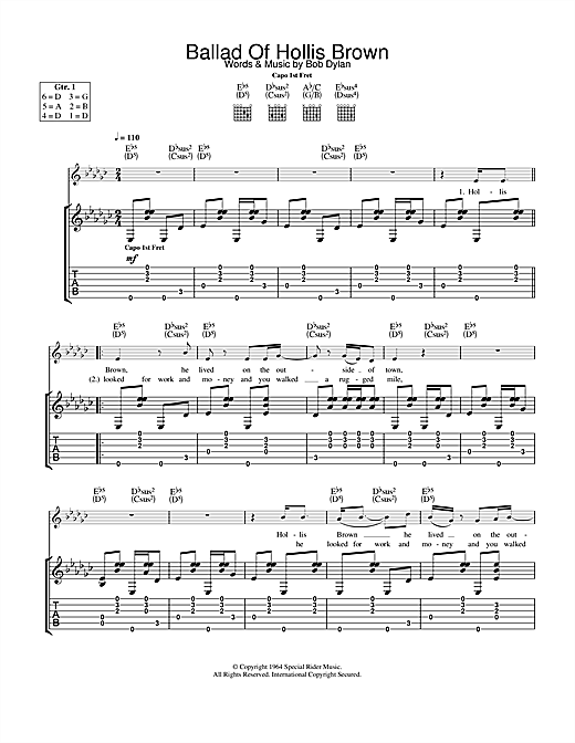 Preview Bob Dylan Ballad Of Hollis Brown Rock sheet music, notes and chords for Guitar Tab, SKU: 29761 sheet music, piano notes, chords, guitar tabs, score, transpose, transcribe, how to play, guide, download, learn, tutorial, progression, song, artist, awards, billboard, mtv, vh1, tour, single, album, release