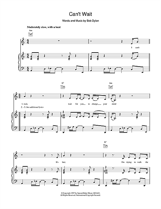 Bob Dylan Can't Wait sheet music notes and chords. Download Printable PDF.