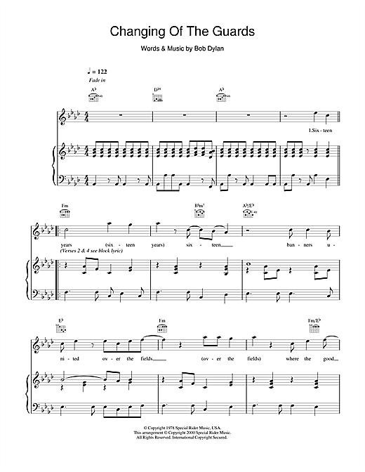 Bob Dylan Changing Of The Guards sheet music notes and chords. Download Printable PDF.