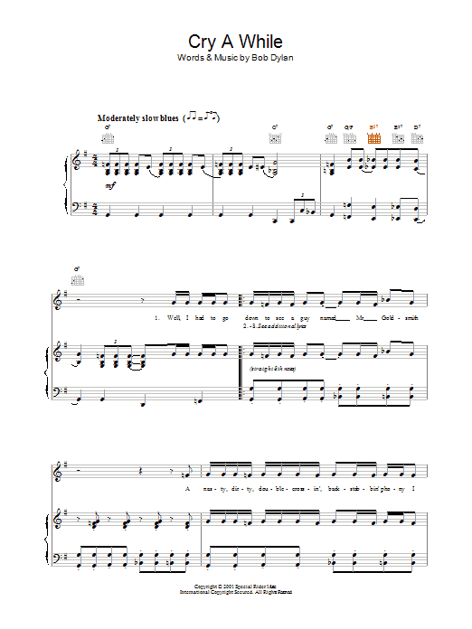 Bob Dylan Cry A While sheet music notes and chords. Download Printable PDF.