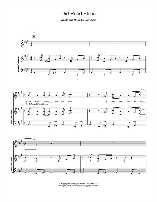 Bob Dylan Dirt Road Blues sheet music notes and chords. Download Printable PDF.