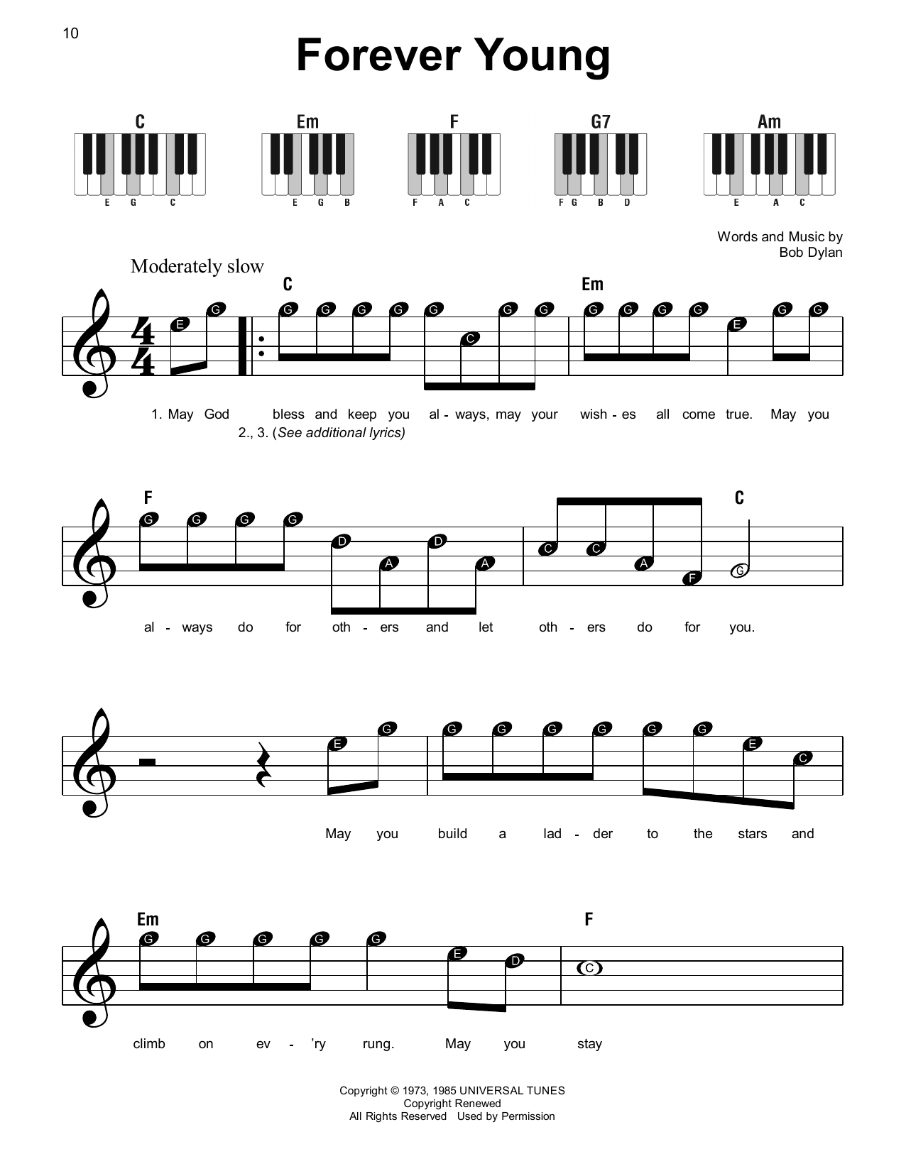Bob Dylan Forever Young sheet music notes and chords. Download Printable PDF.
