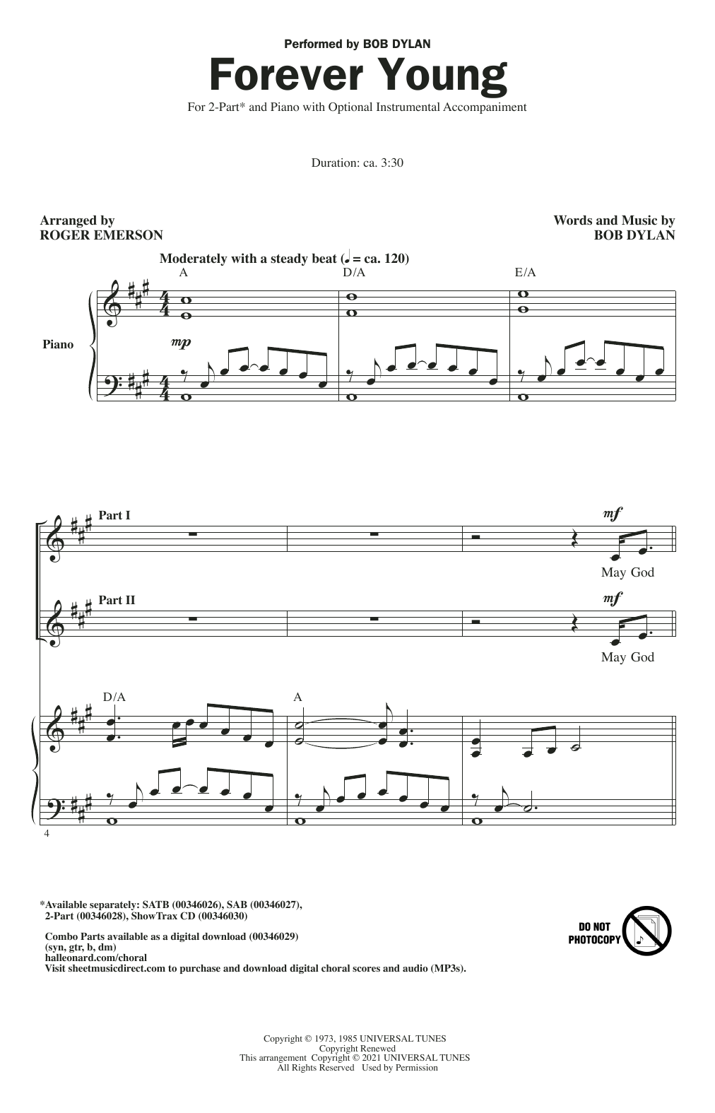 Bob Dylan Forever Young (arr. Roger Emerson) sheet music notes and chords. Download Printable PDF.