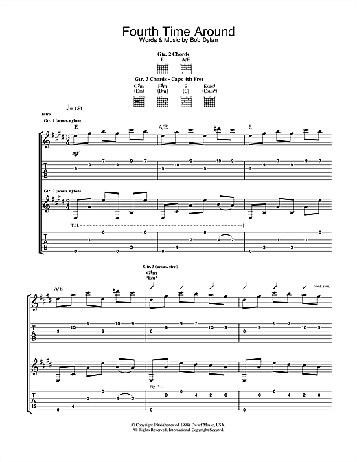 Bob Dylan Fourth Time Around sheet music notes and chords. Download Printable PDF.