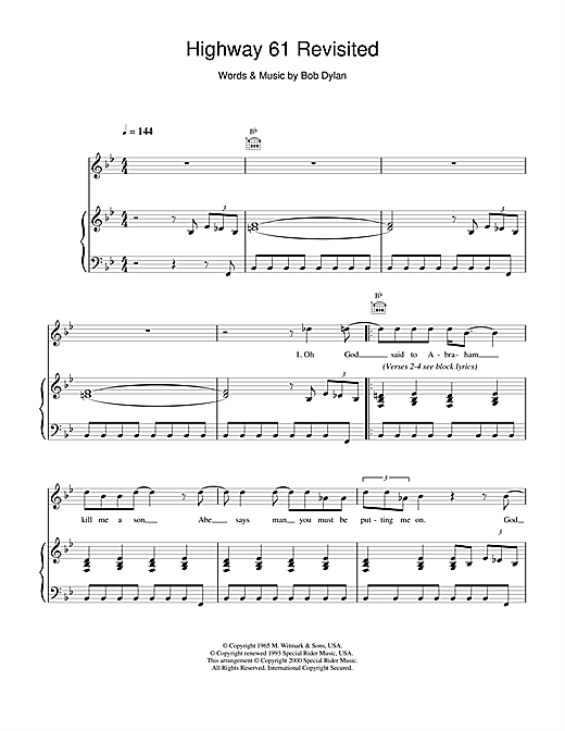 Bob Dylan Highway 61 Revisited sheet music notes and chords. Download Printable PDF.