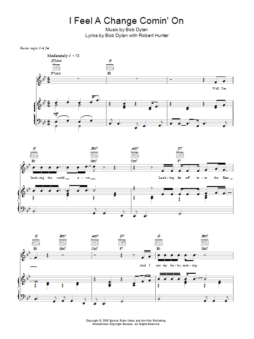 Bob Dylan I Feel A Change Comin' On sheet music notes and chords. Download Printable PDF.