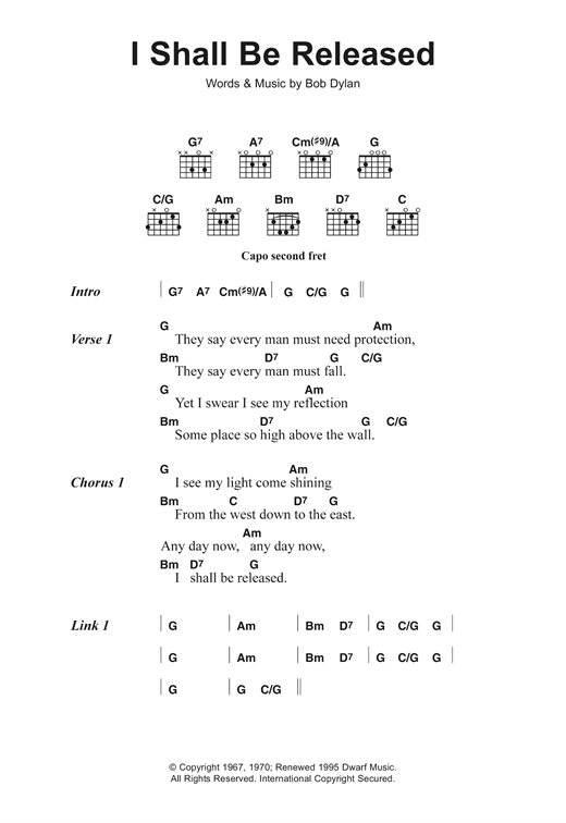 Bob Dylan I Shall Be Released Sheet Music Pdf Notes Chords Pop Score Ukulele Chords Lyrics Download Printable Sku 123044