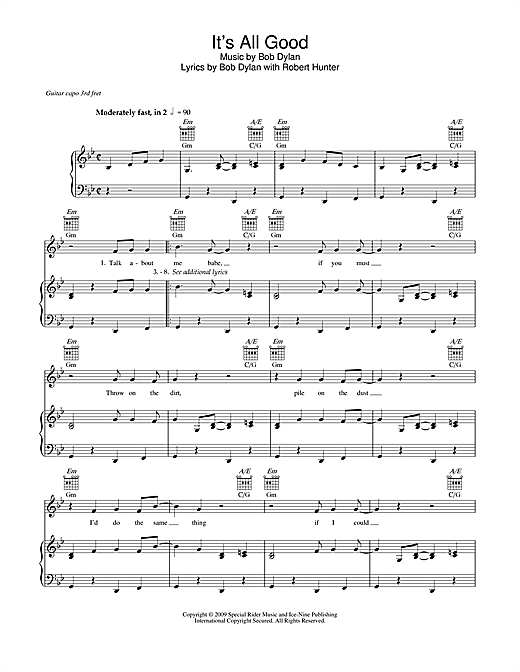 Bob Dylan It's All Good sheet music notes and chords. Download Printable PDF.