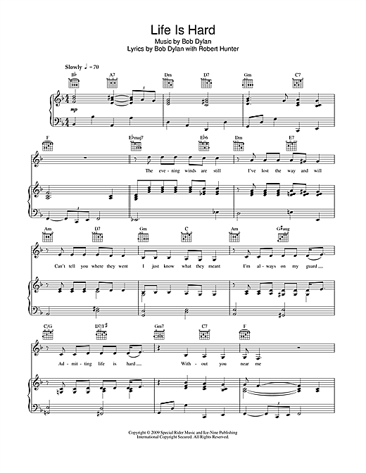 Bob Dylan Life Is Hard sheet music notes and chords. Download Printable PDF.