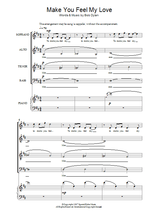 Bob Dylan Make You Feel My Love (arr. Jeremy Birchall) sheet music notes and chords. Download Printable PDF.