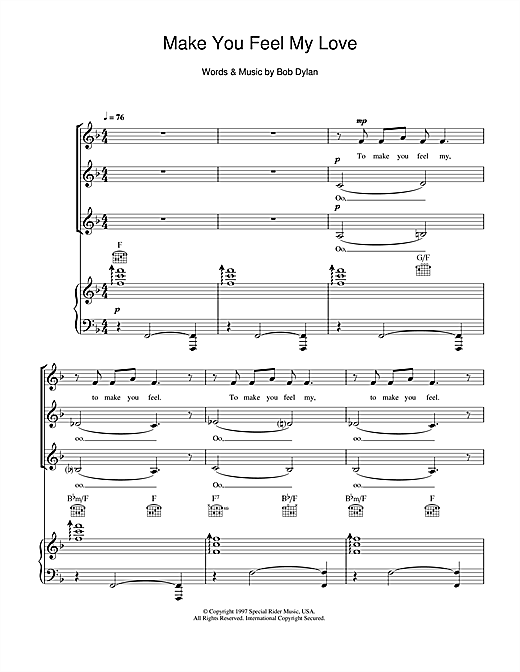 Learn to play Bob Dylan Make You Feel My Love (arr. Jeremy Birchall) sheet music for SATB Choir in minutes. Bob Dylan Make You Feel My Love (arr. Jeremy Birchall) sheet music notes and chords. Download Printable PDF.