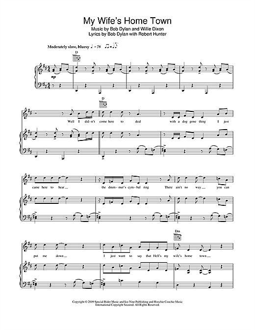Learn to play Bob Dylan My Wife's Home Town sheet music for Piano, Vocal & Guitar (Right-Hand Melody) in minutes. Bob Dylan My Wife's Home Town sheet music notes and chords. Download Printable PDF.