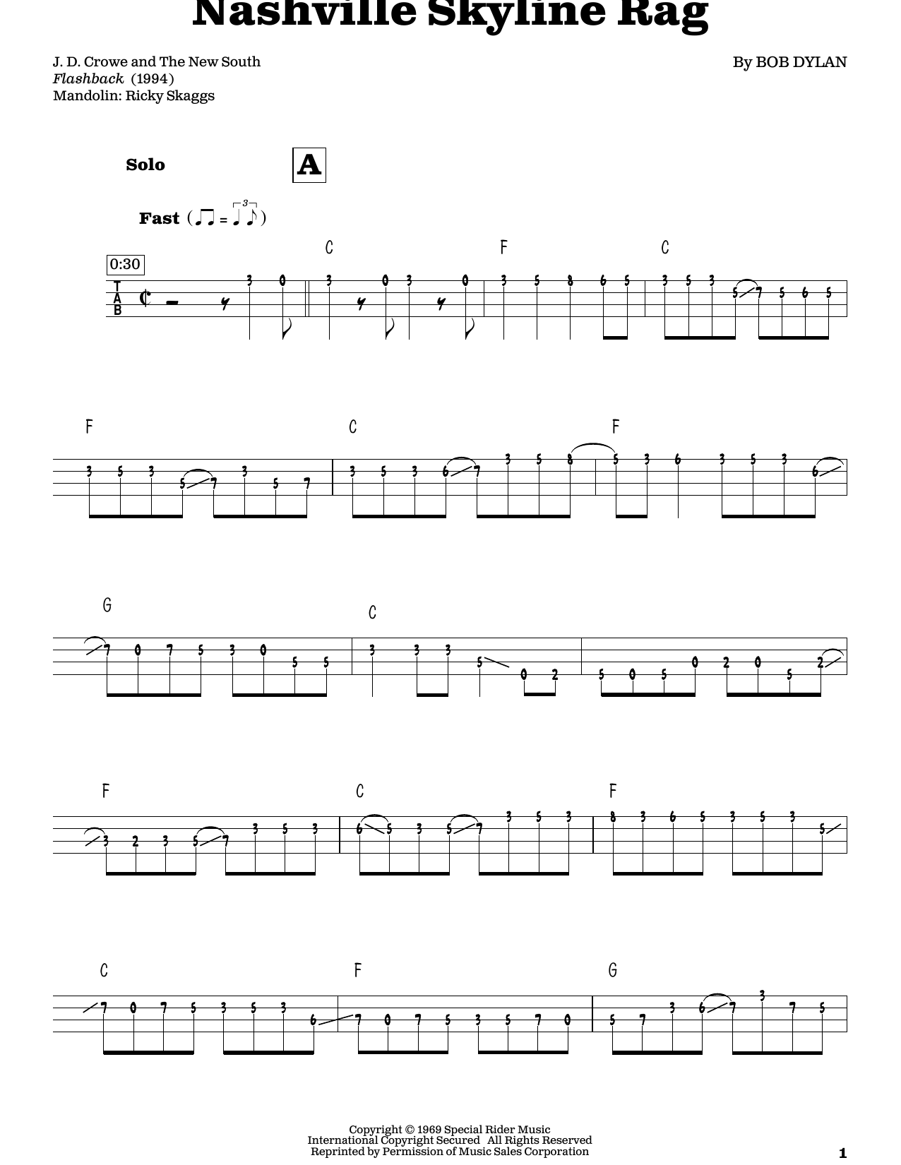 Bob Dylan Nashville Skyline Rag sheet music notes and chords. Download Printable PDF.