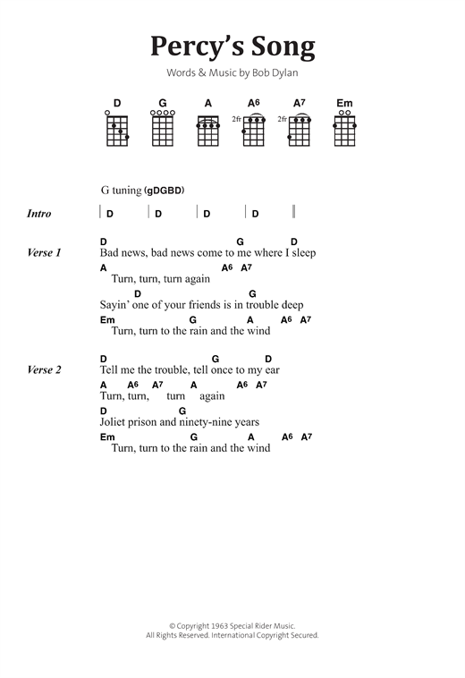 Bob Dylan Percy's Song sheet music notes and chords. Download Printable PDF.