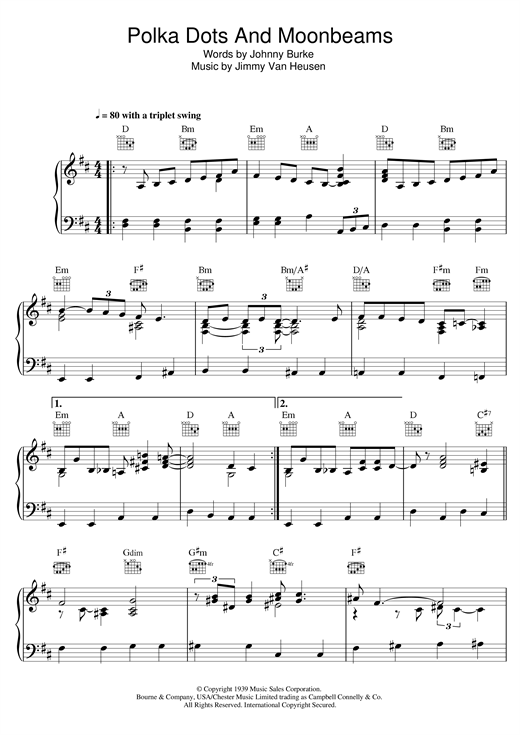 Bob Dylan Polka Dots And Moonbeams Sheet Music Pdf Notes Chords Folk Score Piano Vocal Guitar Right Hand Melody Download Printable Sku