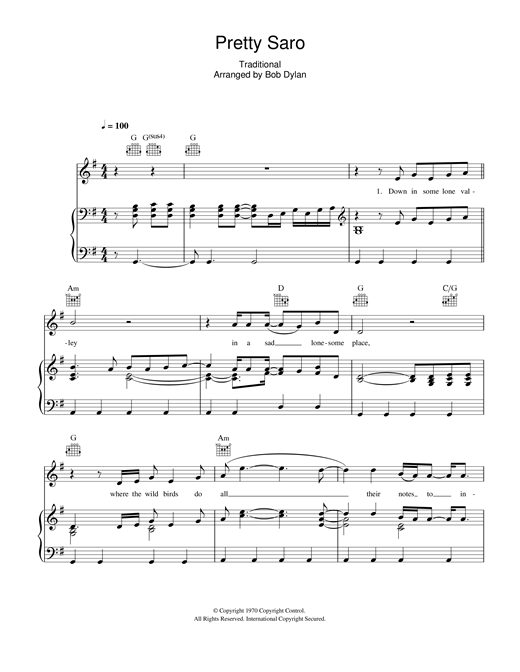 Bob Dylan Pretty Saro sheet music notes and chords. Download Printable PDF.