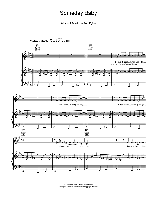 Bob Dylan Someday Baby sheet music notes and chords. Download Printable PDF.