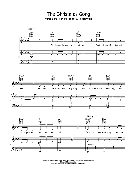 Bob Dylan "The Christmas Song (Chestnuts Roasting On An Open Fire)" Sheet Music Notes, Chords ...