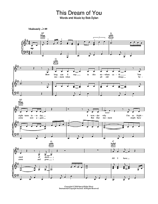 Bob Dylan This Dream Of You sheet music notes and chords. Download Printable PDF.