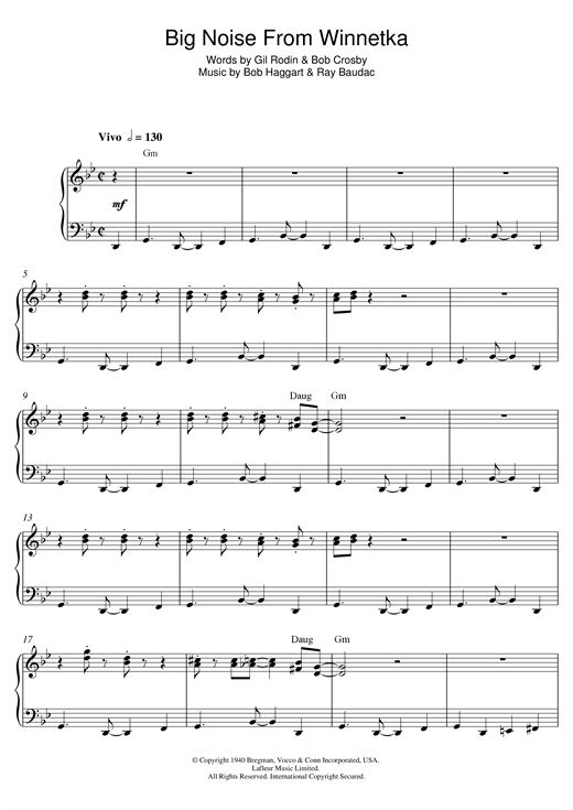 Learn to play Bob Haggart Big Noise From Winnetka sheet music for Piano Solo in minutes. Bob Haggart Big Noise From Winnetka sheet music notes and chords