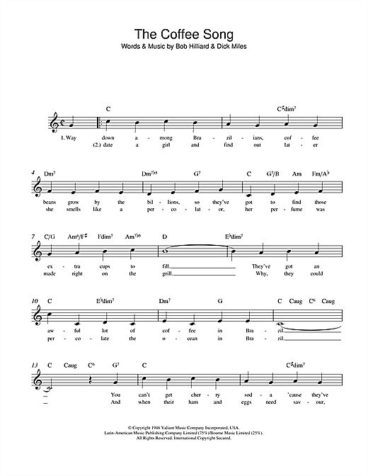 Bob Hilliard The Coffee Song sheet music notes and chords. Download Printable PDF.