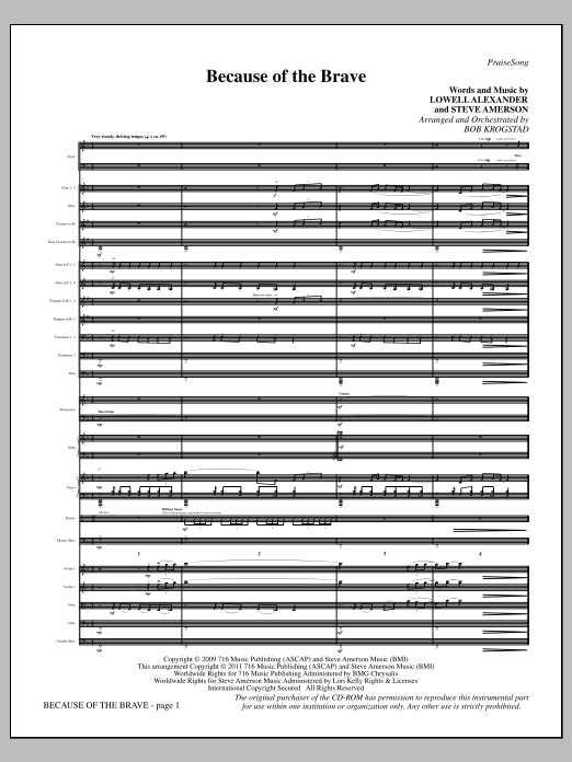 Learn to play Bob Krogstad Because Of The Brave - Full Score sheet music for Choir Instrumental Pak in minutes. Price: 8.9900$ Bob Krogstad Because Of The Brave - Full Score sheet music notes and chords arranged for Choir Instrumental Pak