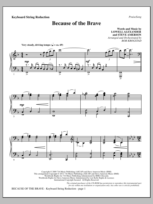 Learn to play Bob Krogstad Because Of The Brave - Keyboard String Reduction sheet music for Choir Instrumental Pak in minutes. Price: 8.9900$ Bob Krogstad Because Of The Brave - Keyboard String Reduction sheet music notes and chords arranged for Choir Instrumental Pak