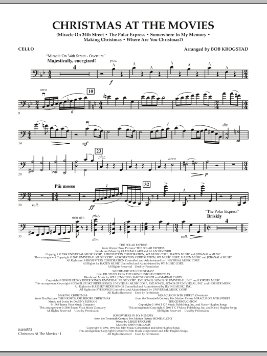 Learn to play Bob Krogstad Christmas At The Movies - Cello sheet music for Full Orchestra in minutes. Price: 5.9900$ Bob Krogstad Christmas At The Movies - Cello sheet music notes and chords. Download Printable PDF.