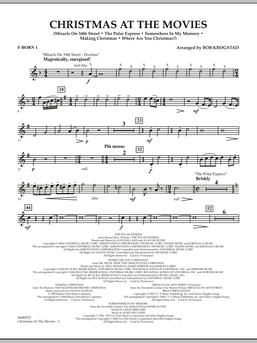 Learn to play Bob Krogstad Christmas At The Movies - F Horn 1 sheet music for Full Orchestra in minutes. Bob Krogstad Christmas At The Movies - F Horn 1 sheet music notes and chords. Download Printable PDF.