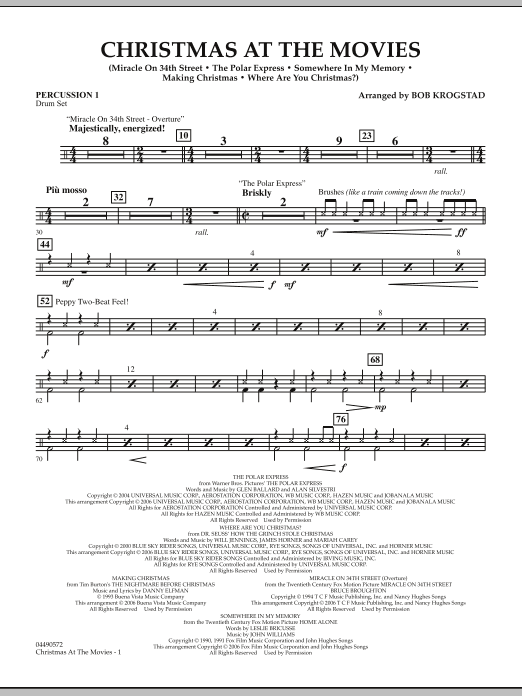 Bob Krogstad Christmas At The Movies Percussion 1 Sheet Music