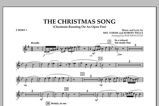 Learn to play Bob Krogstad The Christmas Song (Chestnuts Roasting on an Open Fire) - F Horn 1 sheet music for Full Orchestra in minutes. Bob Krogstad The Christmas Song (Chestnuts Roasting on an Open Fire) - F Horn 1 sheet music notes and chords. Download Printable PDF.