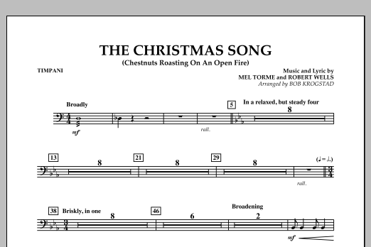 Learn to play Bob Krogstad The Christmas Song (Chestnuts Roasting on an Open Fire) - Timpani sheet music for Full Orchestra in minutes. Bob Krogstad The Christmas Song (Chestnuts Roasting on an Open Fire) - Timpani sheet music notes and chords. Download Printable PDF.