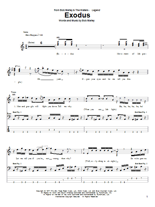 Bob Marley Exodus sheet music notes and chords. Download Printable PDF.