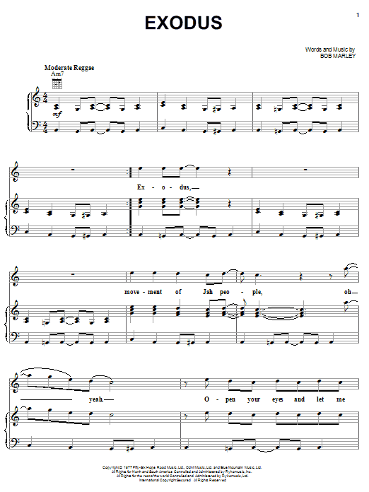 Learn to play Bob Marley Exodus sheet music for Piano, Vocal & Guitar (Right-Hand Melody) in minutes. Bob Marley Exodus sheet music notes and chords. Download Printable PDF.