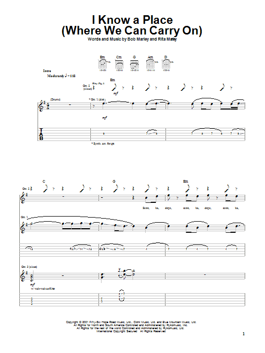Bob Marley I Know A Place (Where We Can Carry On) sheet music notes and chords. Download Printable PDF.