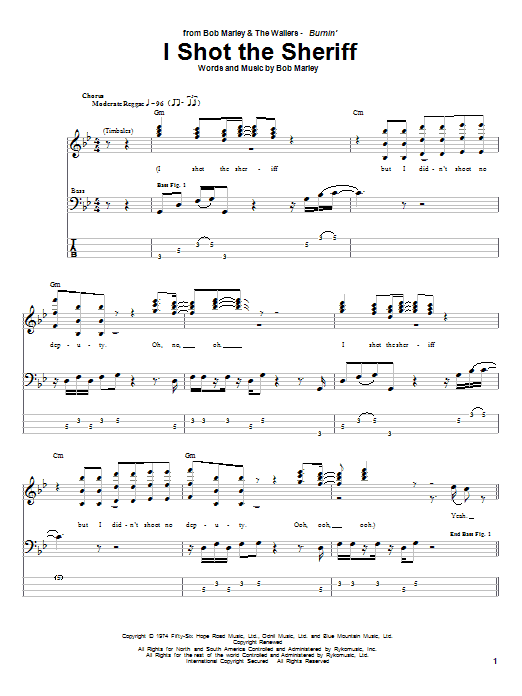 Bob Marley I Shot The Sheriff Sheet Music Pdf Notes Chords Pop Score Guitar Tab Single Guitar Download Printable Sku 99091
