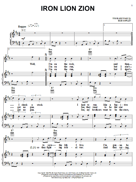Learn to play Bob Marley Iron Lion Zion sheet music for Piano, Vocal & Guitar (Right-Hand Melody) in minutes. Bob Marley Iron Lion Zion sheet music notes and chords. Download Printable PDF.
