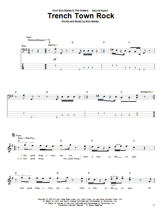 Bob Marley Trench Town Rock sheet music notes and chords. Download Printable PDF.