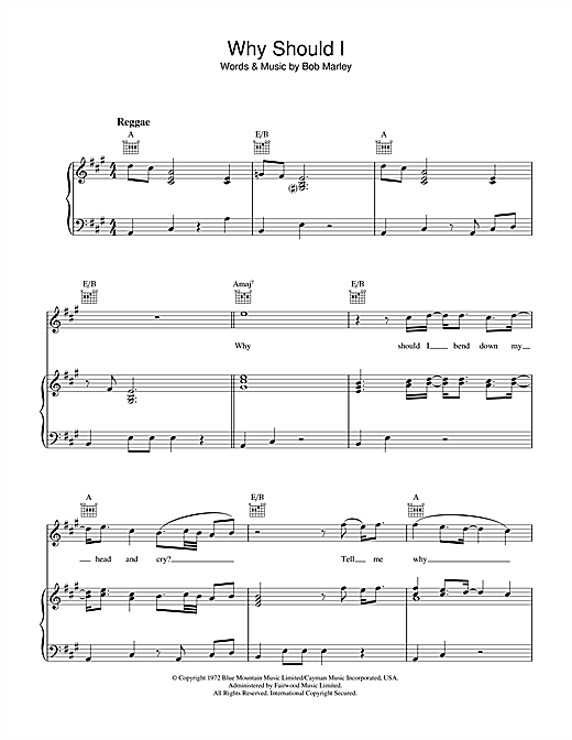 Bob Marley Why Should I sheet music notes and chords. Download Printable PDF.